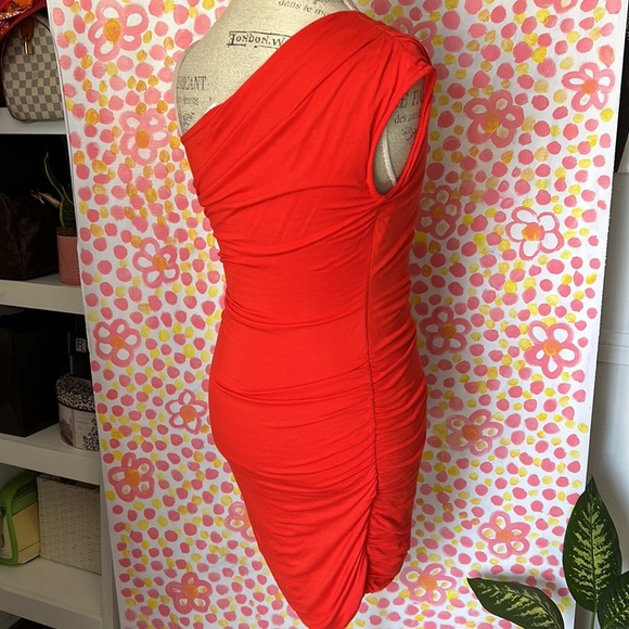 Bar III One-Shouldered Party Dress in Red Bodycon Jersey ruched sleeveless mini - Picture 8 of 15